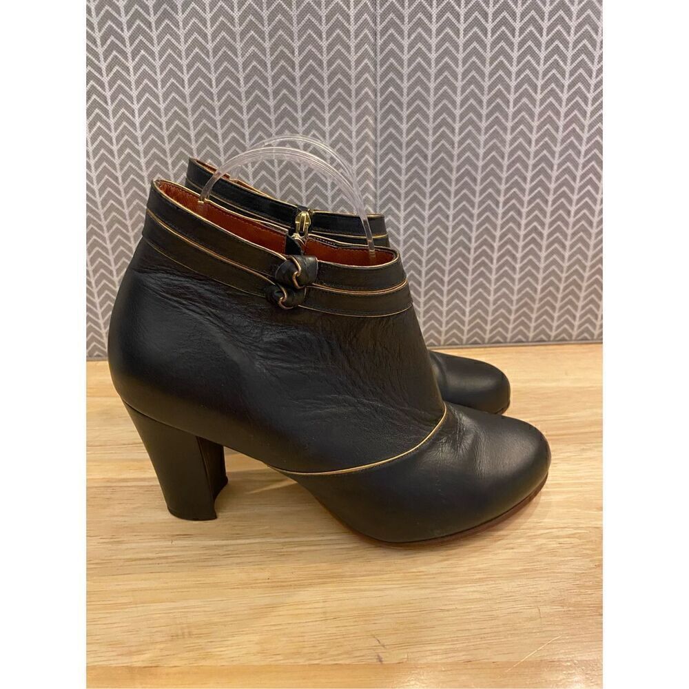 ✅Anthropologie Luiza Perea Womens Black Leather Ankle Boots Booties 3” Heel